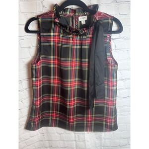 J. Crew Plaid Sleeveless Top Tie Neck Career Party Holiday Size S